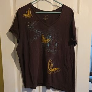 Stylish Brown Tee with Yellow Butterfly Design